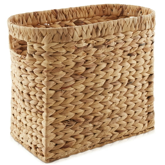 Casafield Magazine Holder Basket with Handles, Natural - Oval Water Hyacinth Storage Bin for Bathroom, Home Office