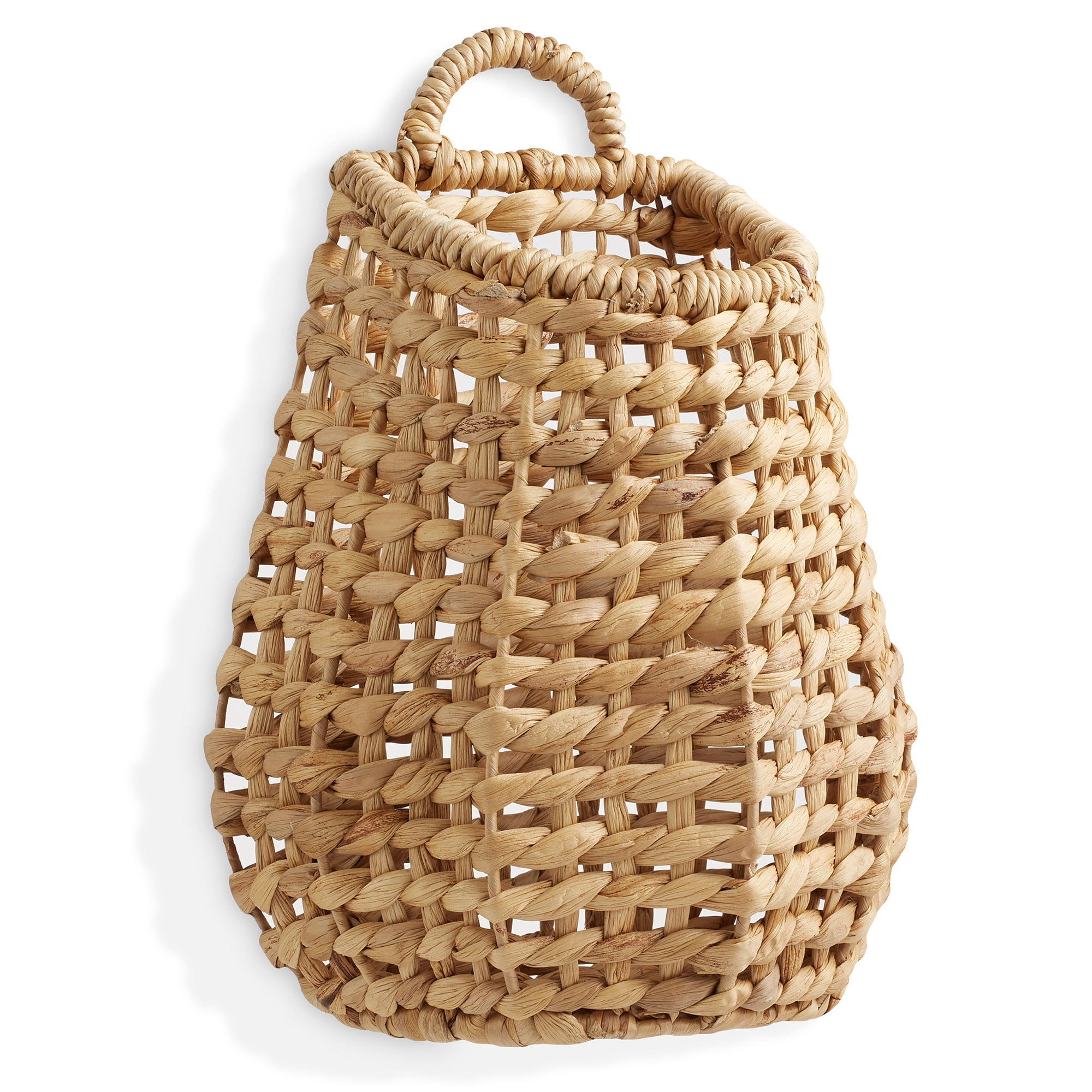 Casafield Open Weave Wall Hanging Basket for Plants and Flowers, Natural Water Hyacinth Boho Planter Accent for Front Door and Entryway