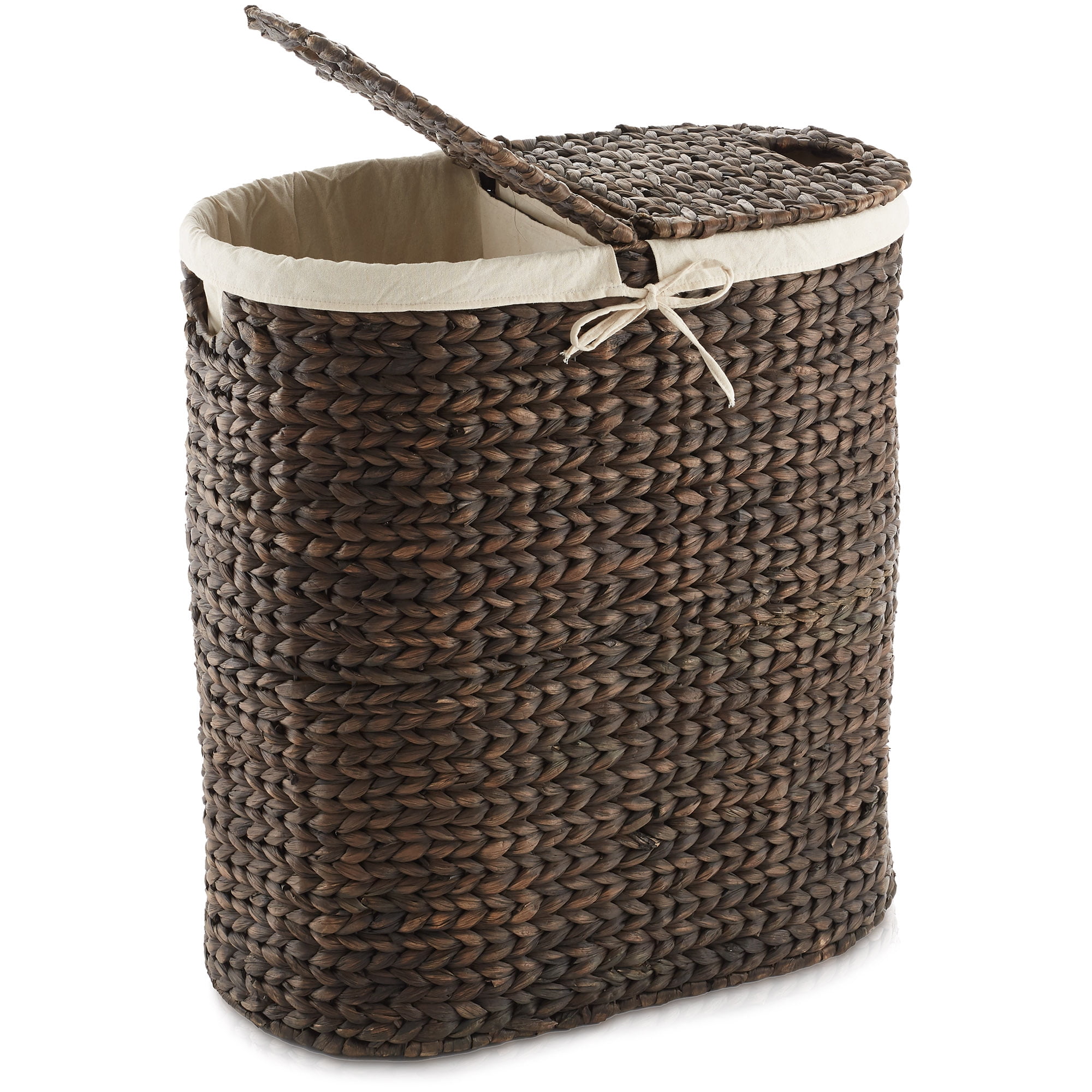 Espresso Wicker 2-Section Laundry Hamper with Lid