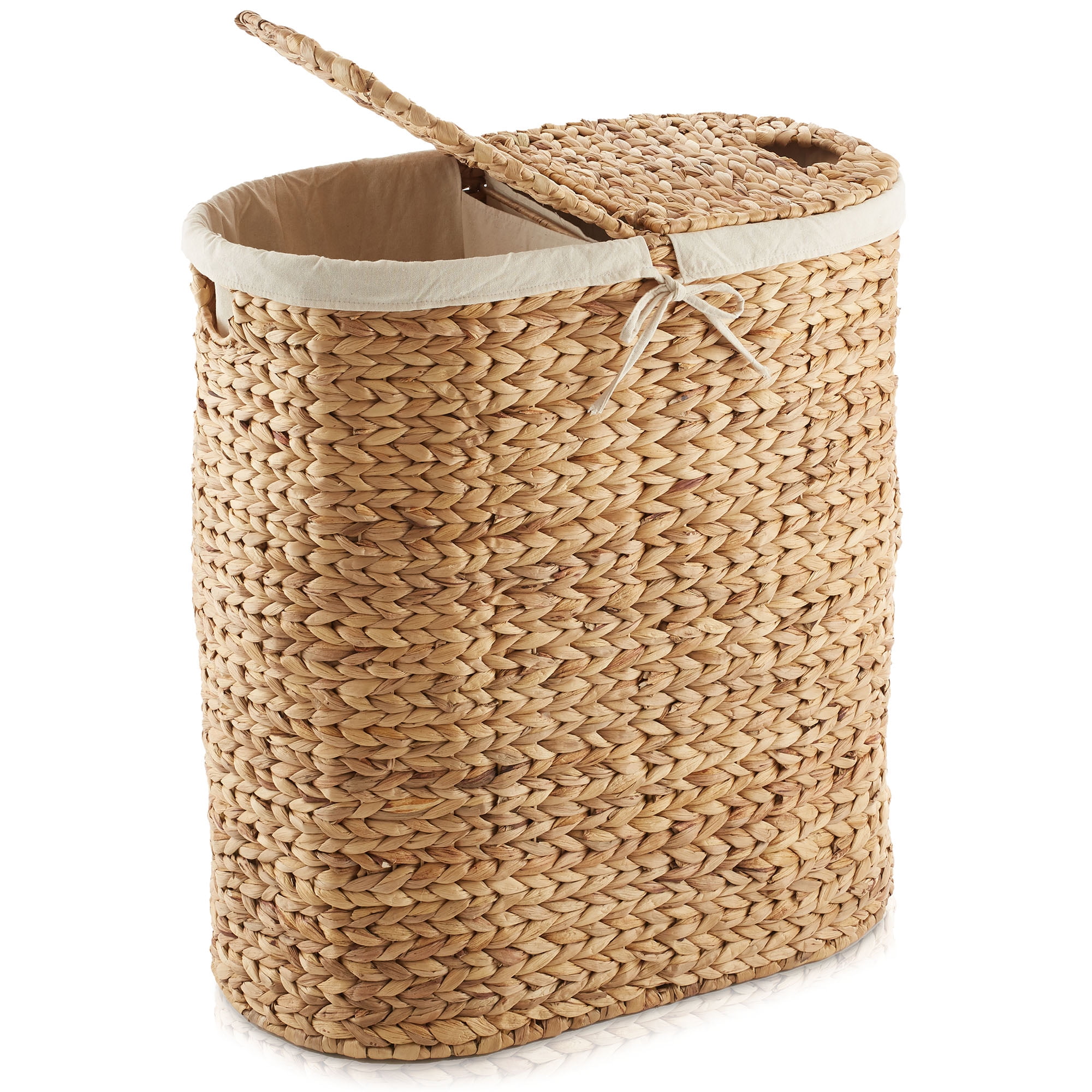 Casafield Oval Laundry Hamper with Lids and Removable Liner Bags Natural Woven Water Hyacinth 2 Section Laundry Basket for Clothes and Towels Walmart