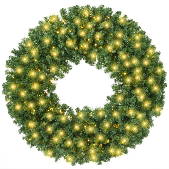 Casafield 60 Inch Pre-Lit Artificial Christmas Wreath with LED Lights Indoor/Outdoor Holiday Décor