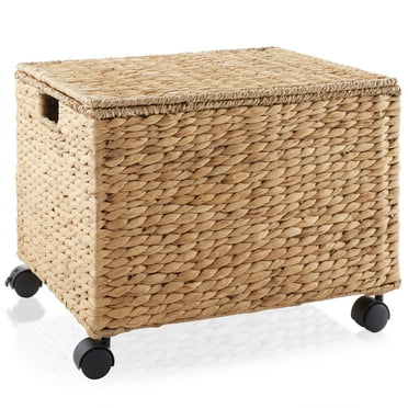 Casafield Rolling Filing Cabinet, Natural - Water Hyacinth Hanging File Folder Organizer, Home Office Storage