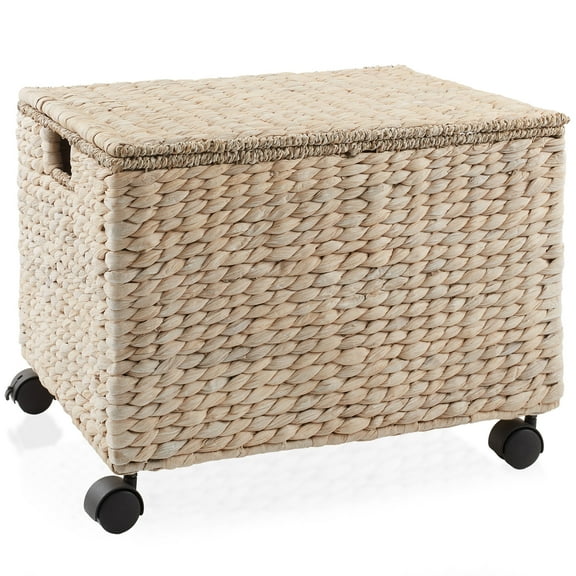 Casafield Rolling Filing Cabinet, Whitewash - Water Hyacinth Hanging File Folder Organizer, Home Office Storage