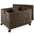 thumbnail image 1 of Casafield Rolling Storage Basket Cart with Lid and Wheels, Espresso - Woven Water Hyacinth Divided Sorting Bin for Kitchen, Pantry, Laundry, Garage, 1 of 7