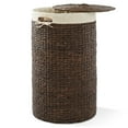 thumbnail image 1 of Casafield Round Laundry Hamper with Lid and Removable Liner Bag - Espresso Dark Brown, Woven Water Hyacinth Laundry Basket for Clothes, 1 of 7