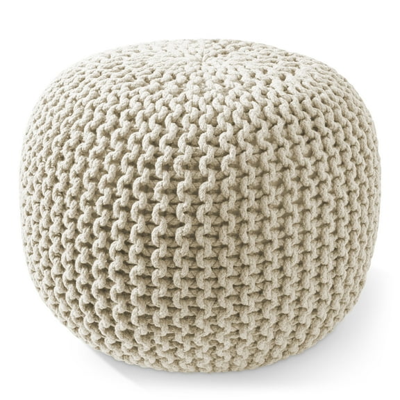 Casafield Round Pouf Ottoman, Natural - 20" Dia x 14.5" High Cotton Knit Foot Stool - Boho Floor Pouffe for Living Room
