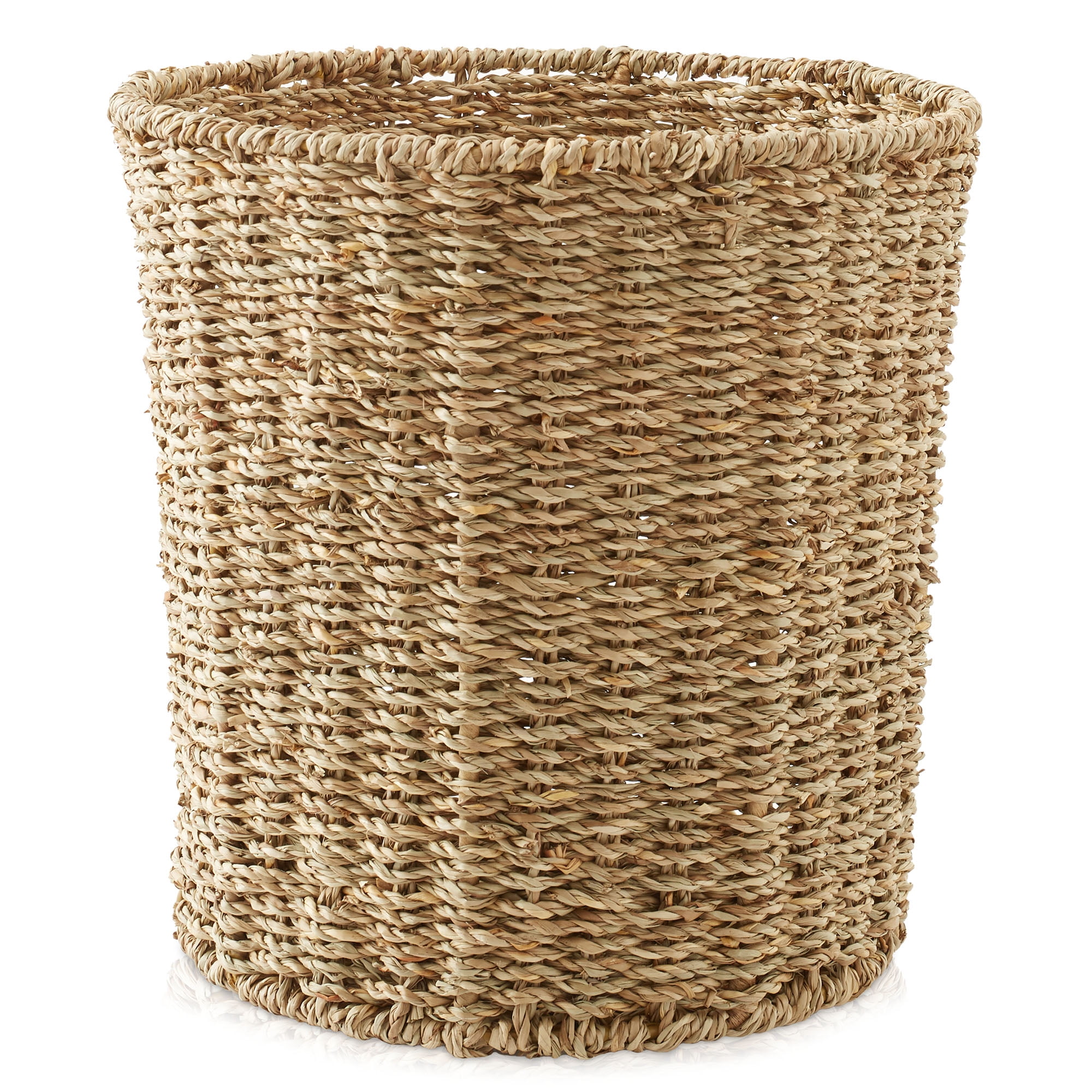 Casafield Seagrass Waste Basket - Natural, Woven Wicker Trash Can for Garbage in the Bathroom, Bedroom, Laundry Room, Home Office