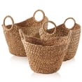 thumbnail image 1 of Casafield Set of 3 Boat Baskets with Handles - Cinnamon, Woven Water Hyacinth Storage Organizers for Blankets, Laundry, Bathroom, Bedroom, Living Room, 1 of 7