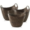 Casafield Set of 3 Boat Baskets with Handles - Woven Water Hyacinth Storage Organizers for Blankets, Laundry, Bathroom, Bedroom, Living Room