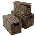 thumbnail image 1 of Casafield Set of 3 Water Hyacinth Storage Baskets with Lids, Espresso - Small, Medium, Large - Decorative Bins for Bathroom, Closets, Laundry, Shelves, 1 of 7