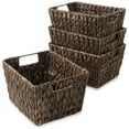 thumbnail image 1 of Casafield Set of 4 Water Hyacinth Storage Baskets with Handles - Espresso, 12" x 9" x 6" Rectangular Storage Bins for Organizing Shelves, Blankets, Laundry, 1 of 7