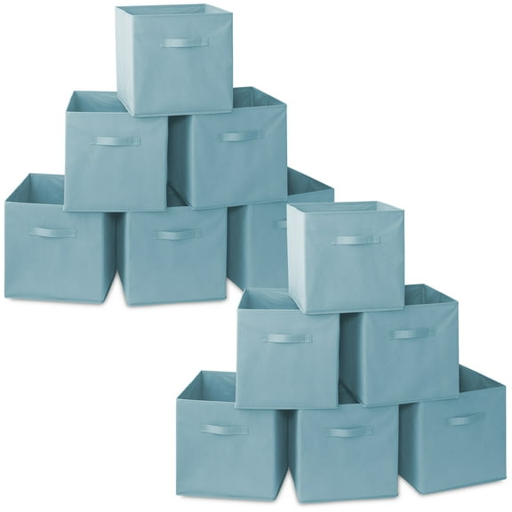 Casafield Set of 12 Fabric Storage Cube Bins, Baby Blue - 13" Collapsible Foldable Cloth Baskets for Shelves and Cubby Organizers