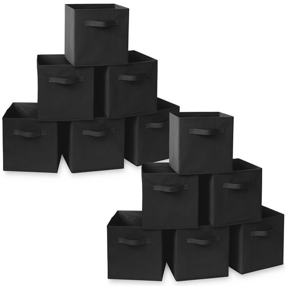 Casafield Set of 12 Fabric Storage Cube Bins, Black - 11" Collapsible Foldable Cloth Baskets for Shelves and Cubby Organizers