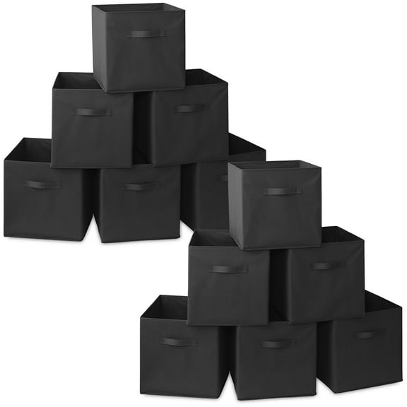 Casafield Set of 12 Fabric Storage Cube Bins, Black - 13" Collapsible Foldable Cloth Baskets for Shelves and Cubby Organizers