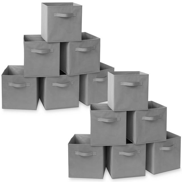 Casafield Set of 12 Fabric Storage Cube Bins, Gray 11" Collapsible