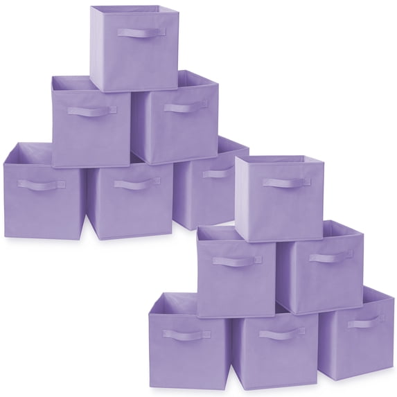 Casafield Set of 12 Fabric Storage Cube Bins, Lavender Purple - 11" Collapsible Foldable Cloth Baskets for Shelves and Cubby Organizers