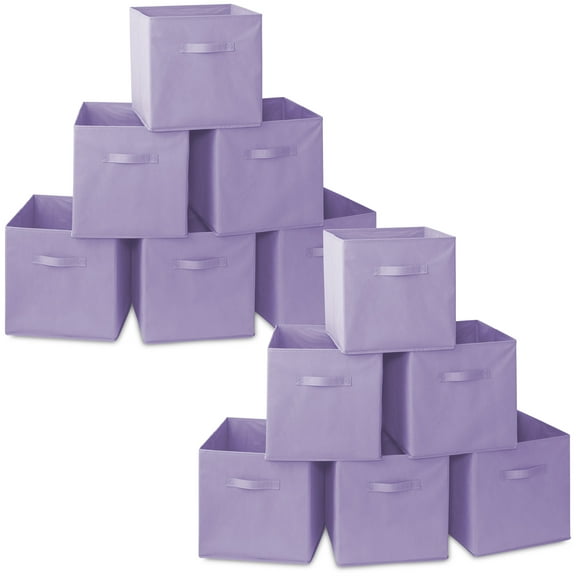 Casafield Set of 12 Fabric Storage Cube Bins, Lavender Purple - 13" Collapsible Foldable Cloth Baskets for Shelves and Cubby Organizers