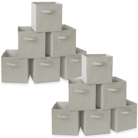 Casafield Set of 12 Fabric Storage Cube Bins, Light Gray - 11" Collapsible Foldable Cloth Baskets for Shelves and Cubby Organizers