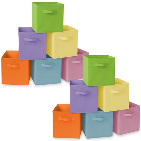 Casafield Set of 12 Fabric Storage Cube Bins, Multicolor - 11" Collapsible Foldable Cloth Baskets for Shelves and Cubby Organizers
