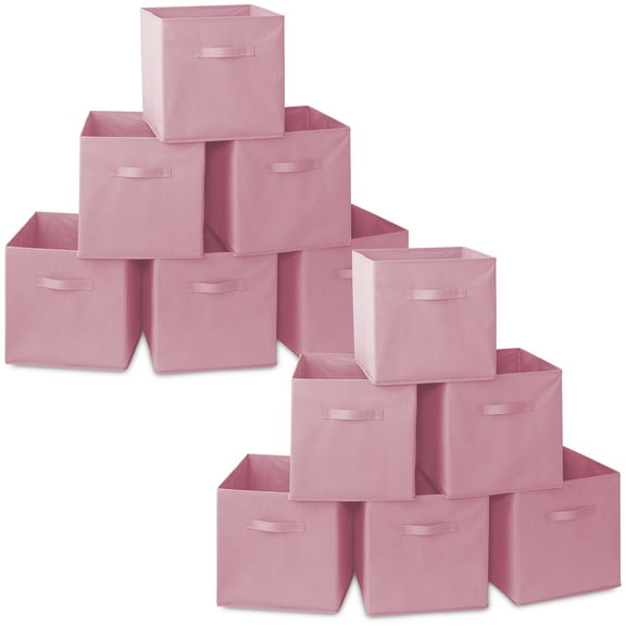 Casafield Set of 12 Fabric Storage Cube Bins, Pink - 13" Collapsible Foldable Cloth Baskets for Shelves and Cubby Organizers
