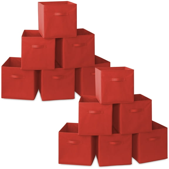 Casafield Set of 12 Fabric Storage Cube Bins, Red - 13" Collapsible Foldable Cloth Baskets for Shelves and Cubby Organizers