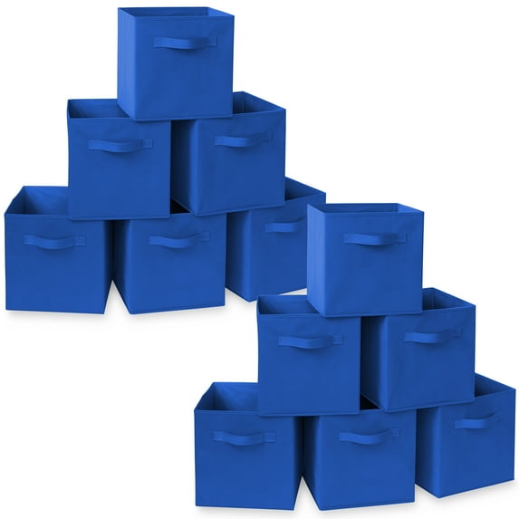 Casafield Set of 12 Fabric Storage Cube Bins, Royal Blue - 11" Collapsible Foldable Cloth Baskets for Shelves and Cubby Organizers