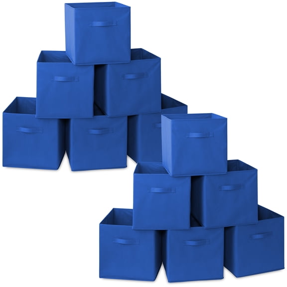 Casafield Set of 12 Fabric Storage Cube Bins, Royal Blue - 13" Collapsible Foldable Cloth Baskets for Shelves and Cubby Organizers