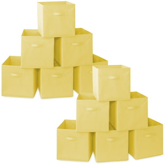 Casafield Set of 12 Fabric Storage Cube Bins, Yellow - 13" Collapsible Foldable Cloth Baskets for Shelves and Cubby Organizers
