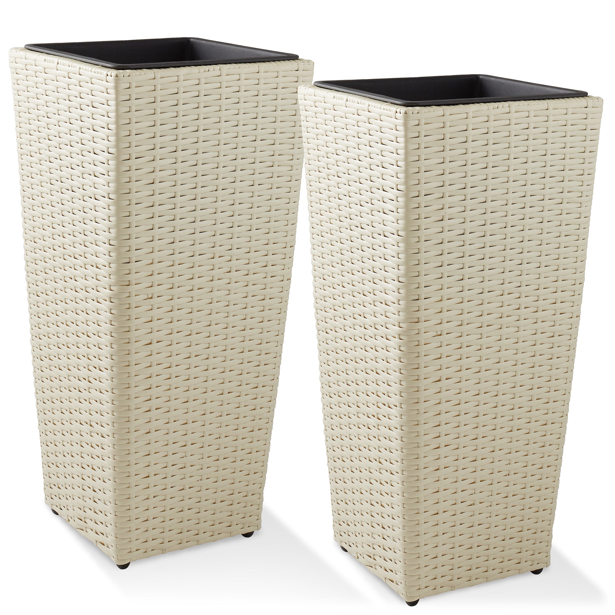 Casafield (Set of 2) All-Weather Outdoor Planters with Liners - White ...