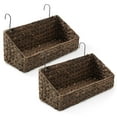 thumbnail image 1 of Casafield Set of 2 Hanging Baskets with Hooks - Espresso, Woven Hyacinth Shelf Storage Wall Mounted Bins for Bathroom, Kitchen, Office, Laundry Room, 1 of 7
