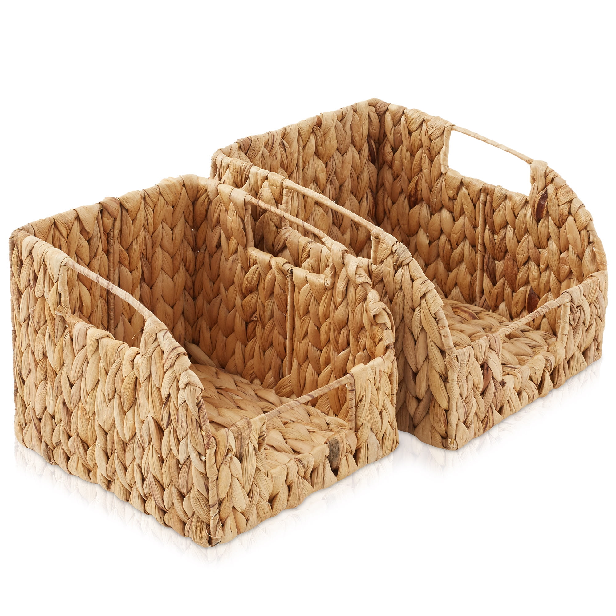 Natural Water Hyacinth Woven Rectangular Storage Baskets with Handles