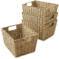 thumbnail image 1 of Casafield Set of 4 Seagrass Storage Baskets with Handles - Natural, 12" x 9" x 6" Rectangular Storage Shelf Bins, Blankets, Laundry, 1 of 7