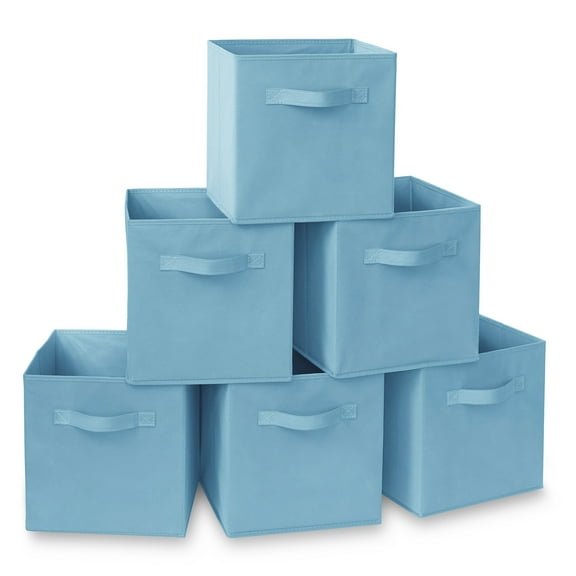 Casafield Set of 6 Fabric Storage Cube Bins, Baby Blue - 11" Collapsible Foldable Cloth Baskets for Shelves and Cubby Organizers