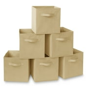 Casafield Set of 6 Fabric Storage Cube Bins, Beige - 11" Collapsible Foldable Cloth Baskets for Shelves and Cubby Organizers