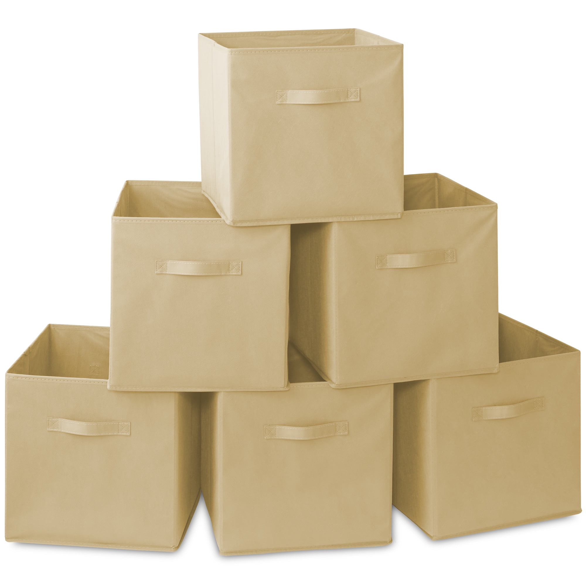 Casafield Set of 6 Fabric Storage Cube Bins, Beige 13" Collapsible