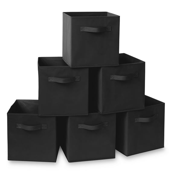 Casafield Set of 6 Fabric Storage Cube Bins, Black - 11" Collapsible Foldable Cloth Baskets for Shelves and Cubby Organizers