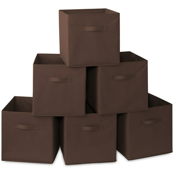 Casafield Set of 6 Fabric Storage Cube Bins, Brown - 13" Collapsible Foldable Cloth Baskets for Shelves and Cubby Organizers