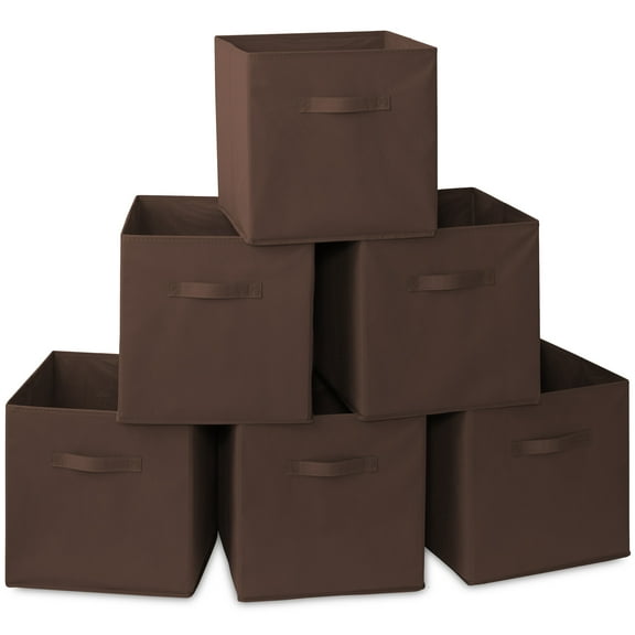 Casafield Set of 6 Fabric Storage Cube Bins, Brown - 13" Collapsible Foldable Cloth Baskets for Shelves and Cubby Organizers