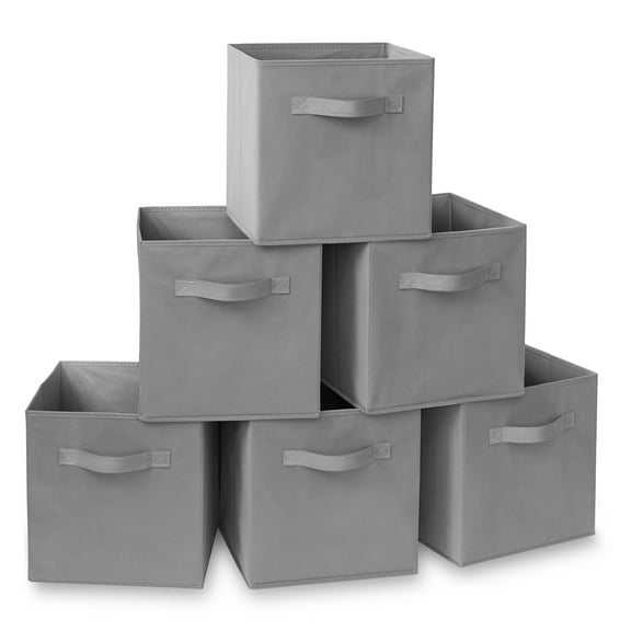 Casafield Set of 6 Fabric Storage Cube Bins, Gray - 11" Collapsible Foldable Cloth Baskets for Shelves and Cubby Organizers