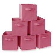 Casafield Set of 6 Fabric Storage Cube Bins, Hot Pink - 11" Collapsible Foldable Cloth Baskets for Shelves and Cubby Organizers