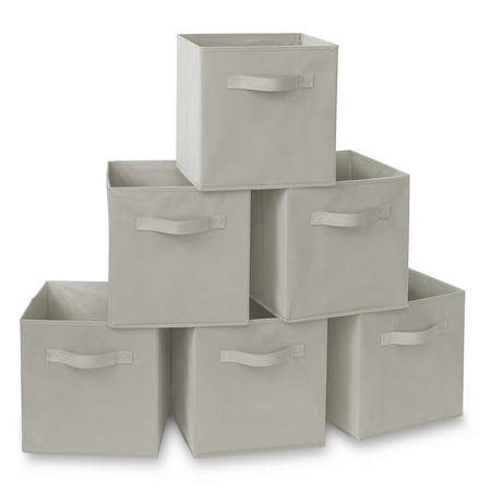 Casafield Set of 6 Fabric Storage Cube Bins, Light Gray - 11" Collapsible Foldable Cloth Baskets for Shelves and Cubby Organizers