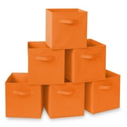Casafield Set of 6 Fabric Storage Cube Bins, Orange - 11" Collapsible Foldable Cloth Baskets for Shelves and Cubby Organizers
