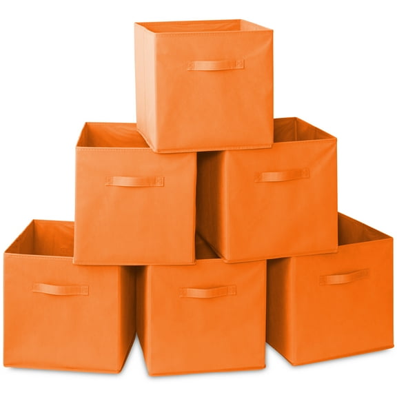 Casafield Set of 6 Fabric Storage Cube Bins, Orange - 13" Collapsible Foldable Cloth Baskets for Shelves and Cubby Organizers