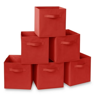 Casafield Set of 6 Fabric Storage Cube Bins, Red - 11" Collapsible Foldable Cloth Baskets for Shelves and Cubby Organizers