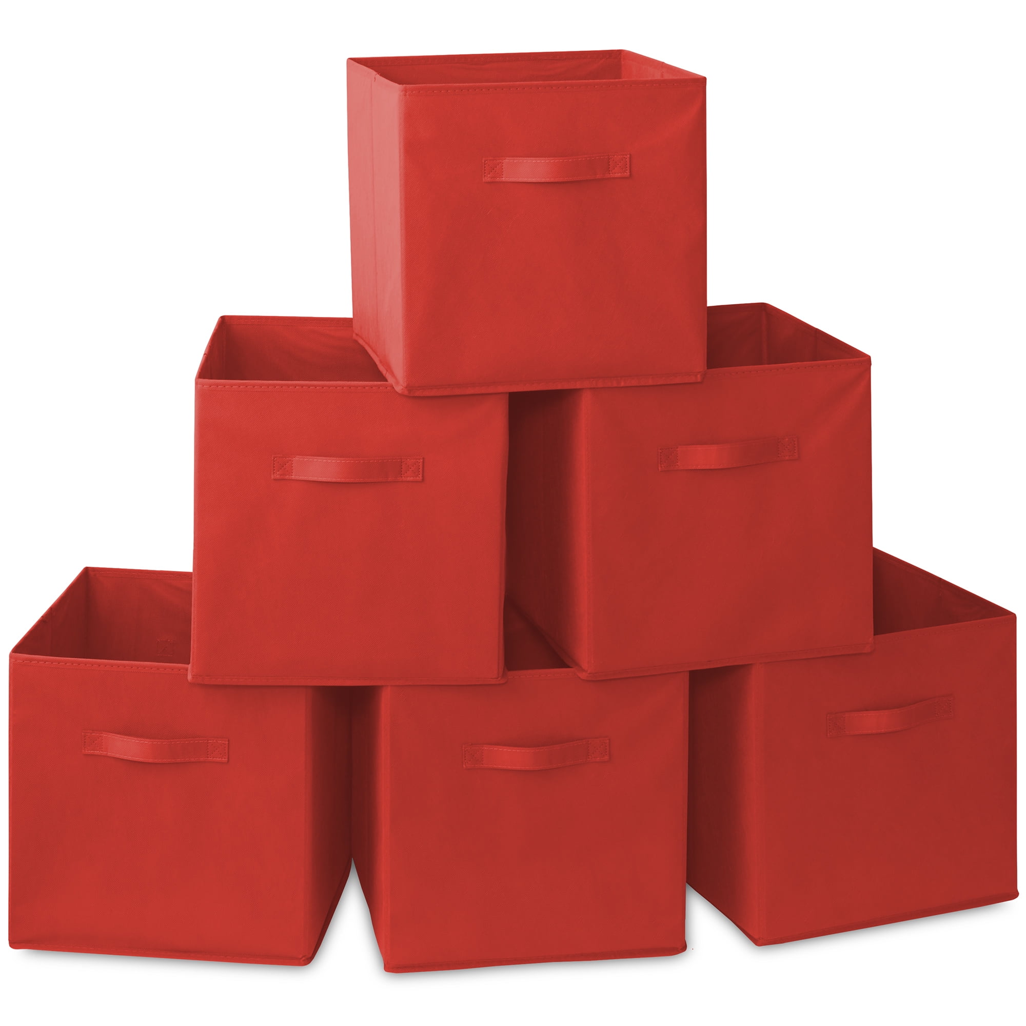 "Casafield 6 Sturdy Shelf Organizer Containers 13"" Red Fabric Storage Cube Bins"