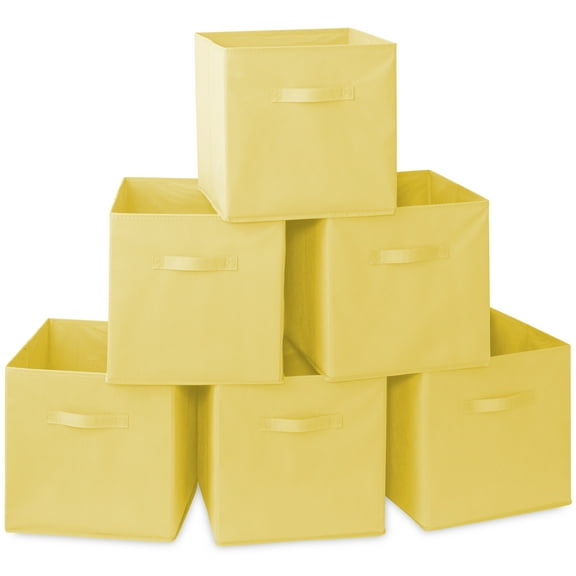 Casafield Set of 6 Fabric Storage Cube Bins, Yellow - 13" Collapsible Foldable Cloth Baskets for Shelves and Cubby Organizers