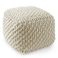thumbnail image 1 of Casafield Square Pouf Ottoman, Natural - 18.5" W x 18.5" D x 14.5" H Cotton Knit Foot Stool - Boho Floor Pouffe for Living Room, 1 of 7