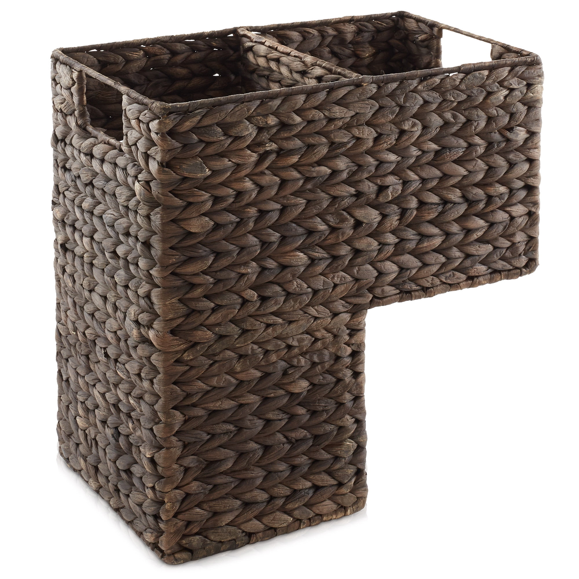 Espresso Seagrass Rectangular Stair Basket with Handles