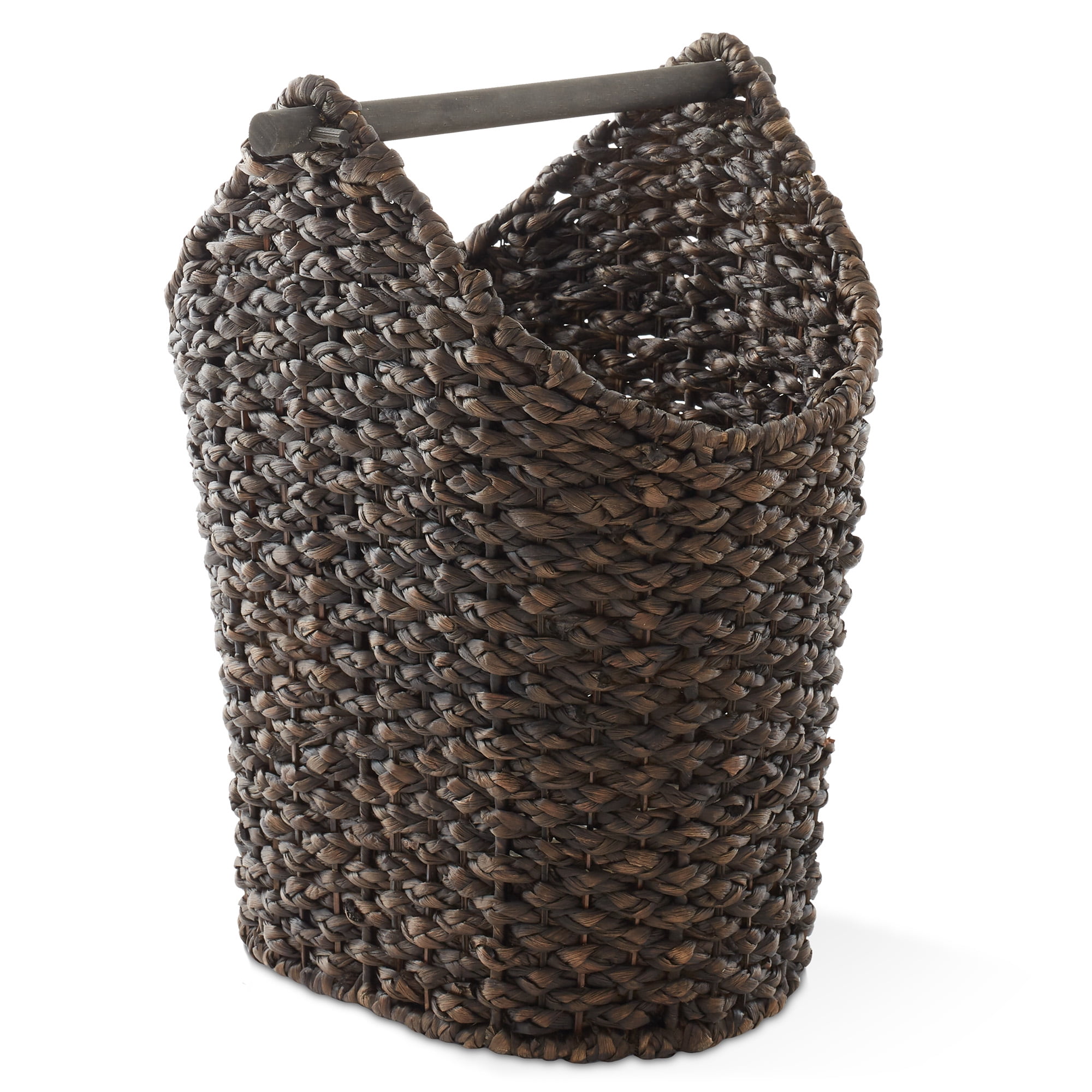 Casafield Toilet Paper Roll Holder Storage Basket with Wood Bar - Natural, Woven Water Hyacinth Wicker Bathroom Tissue Storage Organizer