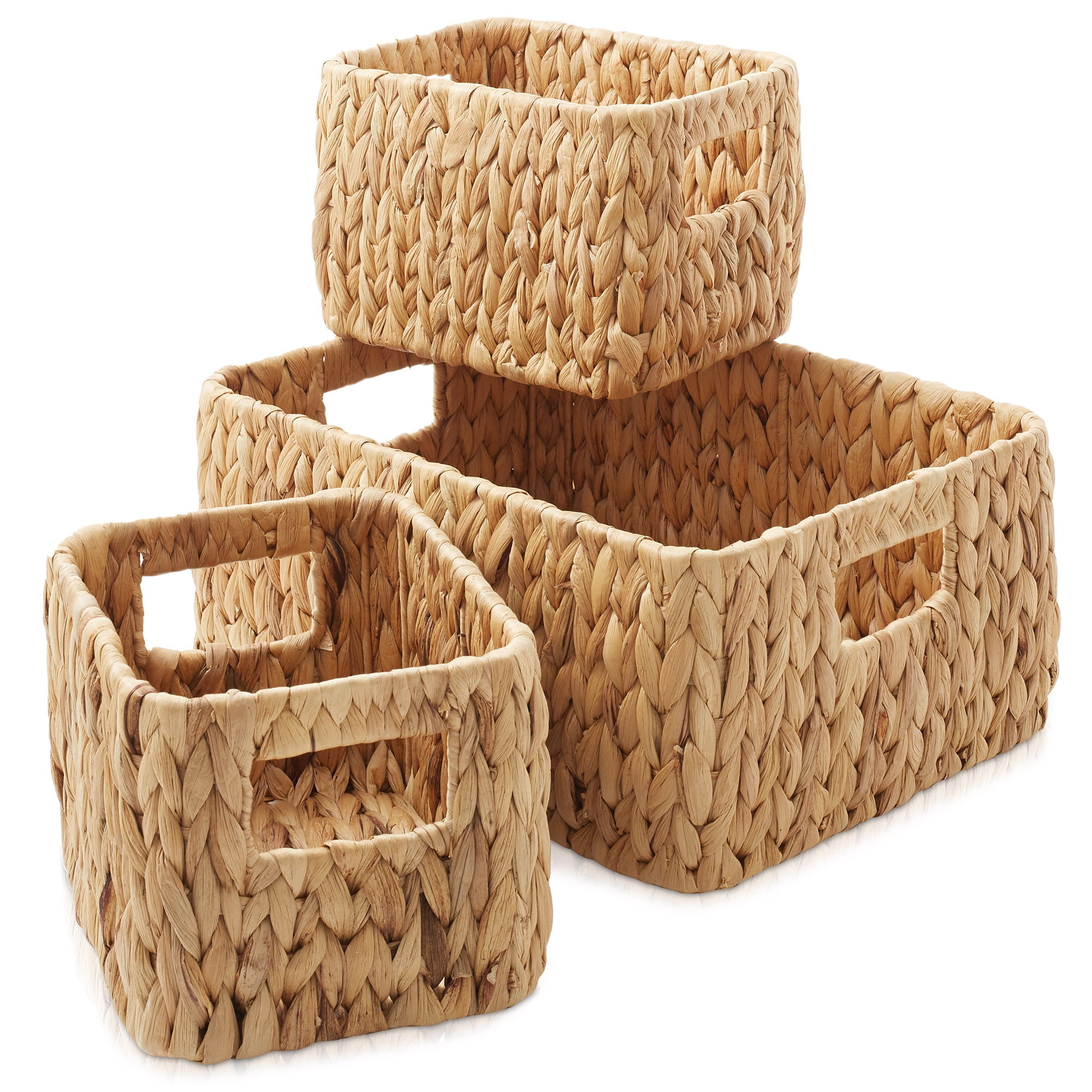 Natural Seagrass Rectangular Storage Baskets with Handles